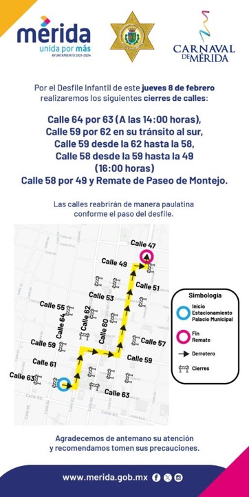 “Precauciones y cierres de calles en Mérida para el Desfile Infantil del Carnaval”